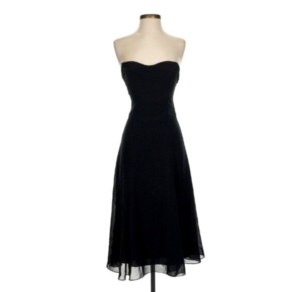 Dessy Strapless Midi Cocktail Dress Black Chiffon 2 Formal Sweetheart Prom - Picture 1 of 11